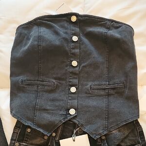 LAST CHANCE Black Button-Up Denim Corset Top